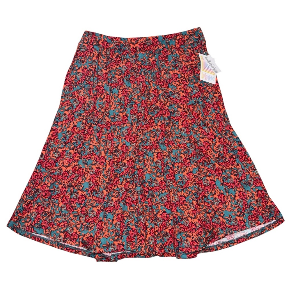 LuLaRoe Madison Medium Art Deco Style Floral Knee Length Pleated Skirt